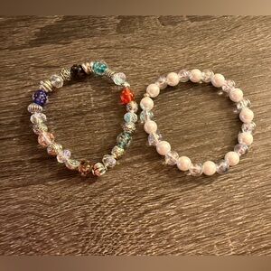 New Set of 2 Handmade Stretchy Crystal Beaded Bracelets